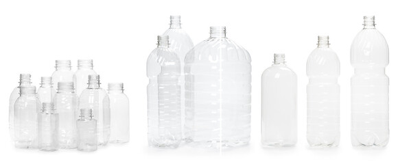 selection of quality photo collage of many different empty plastic bottles isolated on white...