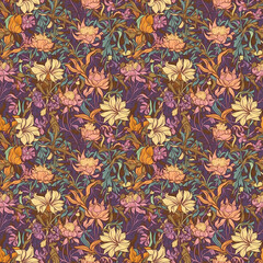 Fototapeta na wymiar Flowers seamless pattern for wallpapers, interiors, textiles and more. Generative AI.