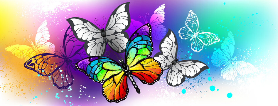 Profile title with rainbow butterfly on watercolor background