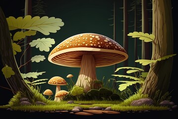 stunning picture of a mushroom growing in a pine grove Generative AI