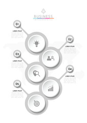 Vector infographic business presentation template with circular interconnection with 5 options.
