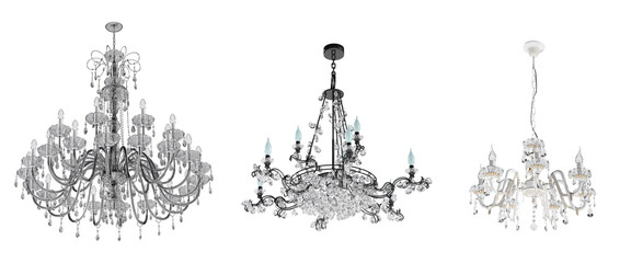 crystal chandelier for the interior isolated on white background, home lighting, 3D illustration, cg render
