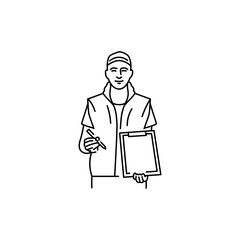 Courier delivery black line icon. Pictogram for web page