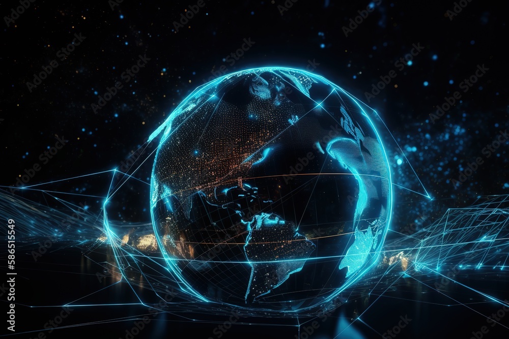 Leinwandbilder digital technology of the global wireless communication network globe.futuristic, modern illustratio