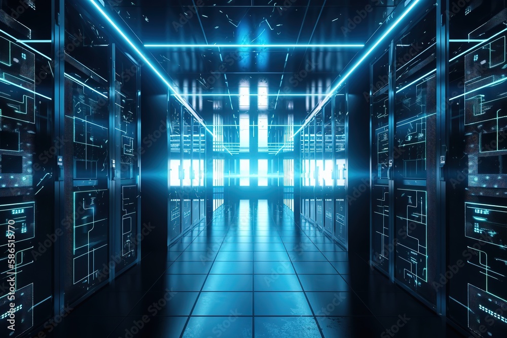Poster servers in digital data centers.futuristic, modern illustration. innovative technologies. generative