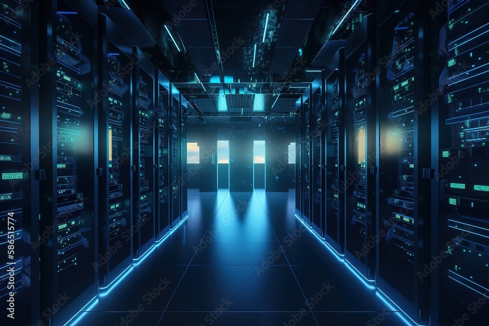 Poster servers in digital data centers.futuristic, modern illustration. innovative technologies. generative