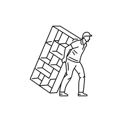 Delivery man moving stand black line icon. Pictogram for web page
