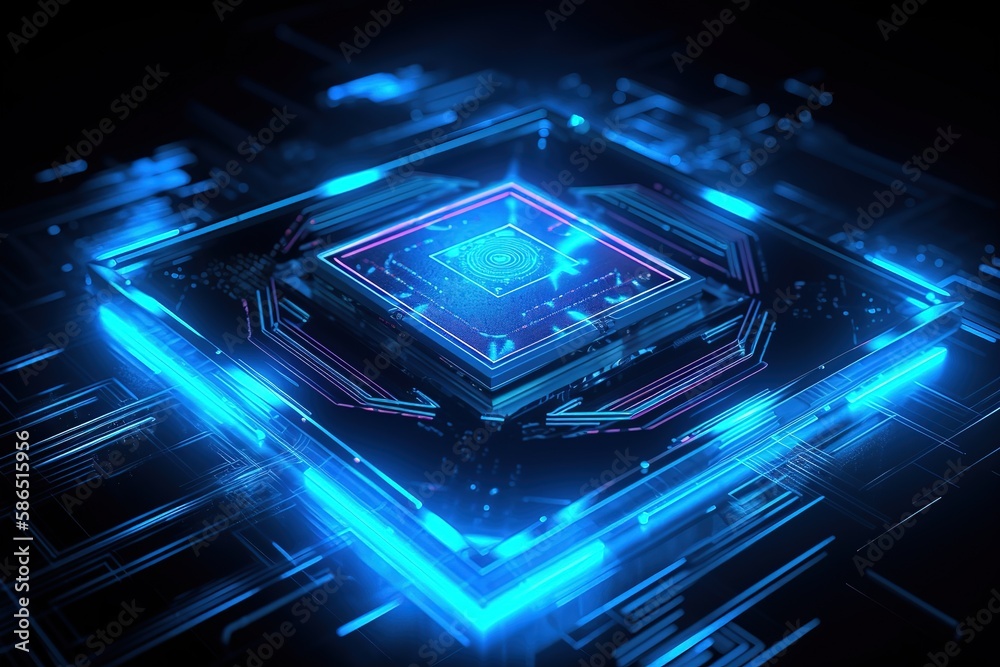 Aufkleber The computer's CPU chip or the processor on the motherboard processes the data.Futuristic, modern illustration. Innovative technologies. Generative ai