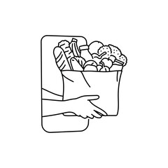 Online delivery food  black line icon. Pictogram for web page