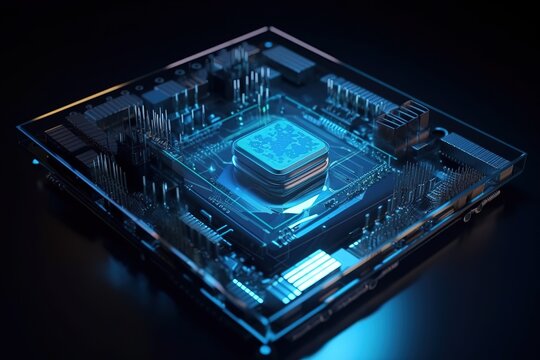 Technology of electronic chip manufacturing.Futuristic, modern illustration. Innovative technologies. Generative ai