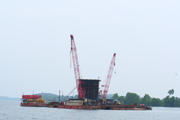 bridge construction on the river  