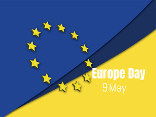 Europe Day, European flag with the 12 stars on a blue and yellow background..May 9th