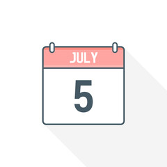 5th July calendar icon. July 5 calendar Date Month icon vector illustrator