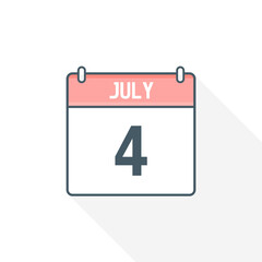 4th July calendar icon. July 4 calendar Date Month icon vector illustrator