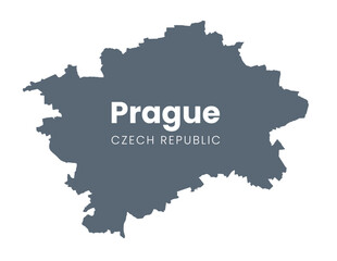 Map of Prague - the capital of Czech Republic - Urban borders map. Dark fill version of Praha City poster.