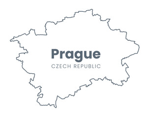 Map of Prague - the capital of Czech Republic - Urban borders map. Light stroke version of Praha City poster.