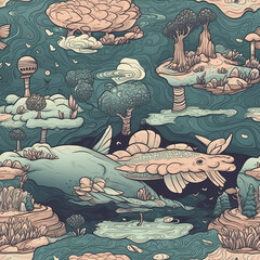 Repeating pattern, 2D game background, cool world