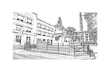 Building view with landmark of 
Port of Ravenna is the seaport in Italy.  Hand drawn sketch illustration in vector.