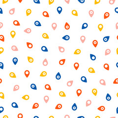 Seamless pattern with colorful map pin symbols