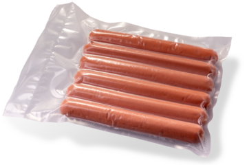 wurstel sausage or Vienna sausages in vacuum pack for sous vide cooking isolated on white with clipping path included.