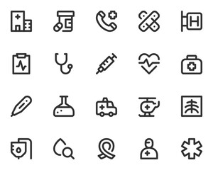 Mini line icons about health care. Editable stroke on transparent background