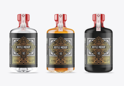 Set 3 Liquor Bottles Mockup