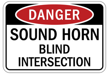 Forklift safety sign and labels sound horn blind intersection