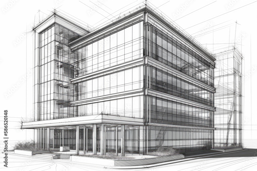 Wall mural high-rise building with numerous windows and glass façade. generative ai