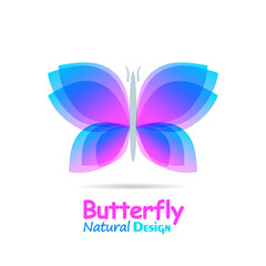 Watercolor butterfly with soft transition colors wings. Abstract bright logo template. Abstract flying insects, isolated on white. Vector