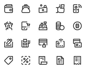 Mini line icons about shopping payment methods. Editable stroke on transparent background