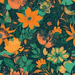 Chic Modern Tropical Flora Background Seamless Repeating Background Pattern
