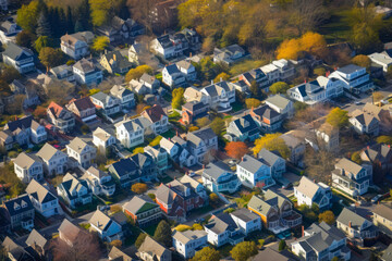 Prosperous neighborhood with affluent homes. Created with Generative AI technology.