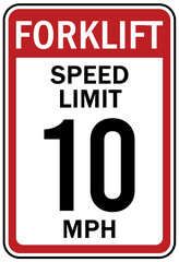 Forklift safety sign and labels forklift speed limit 10 mph