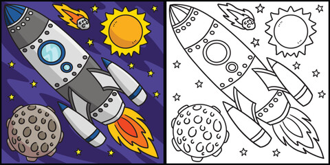 Space Shuttle Coloring Page Colored Illustration