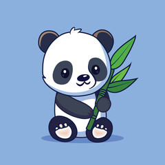 Vector animal character icon for baby panda with a bamboo flat cartoon illustration.	