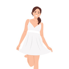 Beautiful Smiling Female Model in white short dress vector illustration Fashion Woman Wearing white Pajama Dress