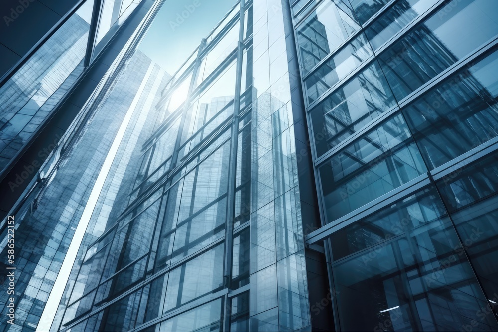 Wall mural skyscraper with a modern design and glass windows reaching towards the sky. generative ai