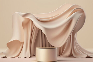 brown pudium for product, with fabric, Generative AI