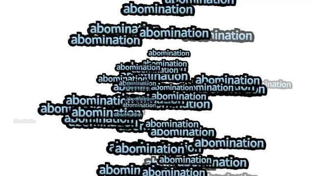 animated video scattered with the words ABOMINATION on a white background