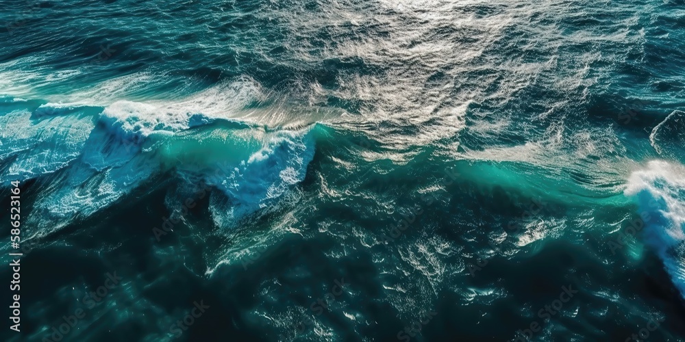 Poster View of the blue sea surface of the water.Aerial view. Panoramic shot. Generative AI