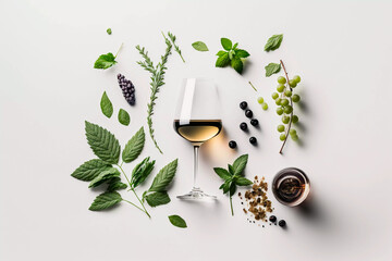 Wine glass with grapes and spices, wine bouquet concept. Generative AI