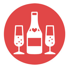 Bottle of champagne and two glasses vector icon