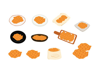 Set of waffle dessert Vector Illustration