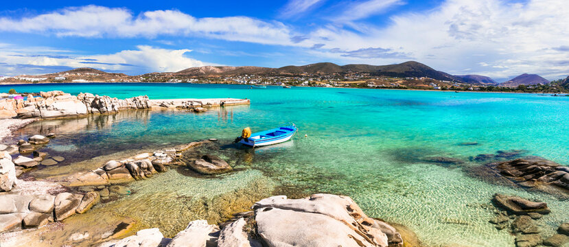 Greece sea and best beaches. Paros island. Cyclades. Kolimbithres -famous and beautiful beach in Naoussa bay