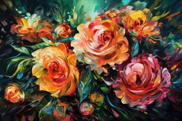 colorful floral arrangement in a vase. Generative AI