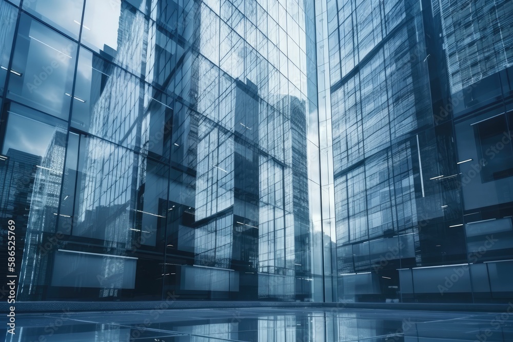 Wall mural modern glass skyscraper with a sleek design and many windows. generative ai