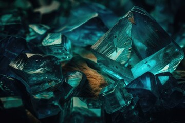 pile of blue crystals on a table. Generative AI