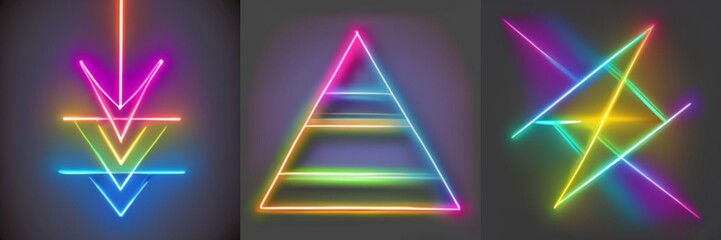 Colorful neon shapes on dark background abstract illustration. AI