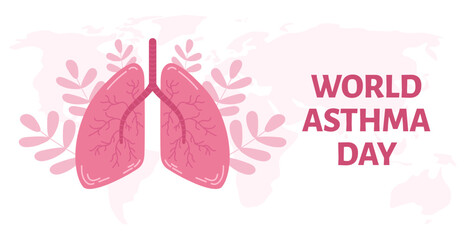 Banner for world asthma day. Poster to support the health of the lungs and respiratory systems of human.