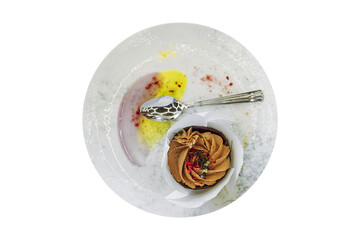 Chocolate cupcake with chocolate icing.  isolate.  top view